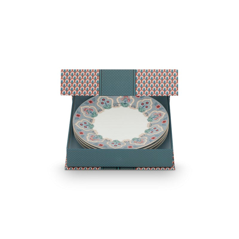 Coffret Cadeau 4 assiettes Flower Festival Bleu clair- 21cm Pip Studio - Mathon