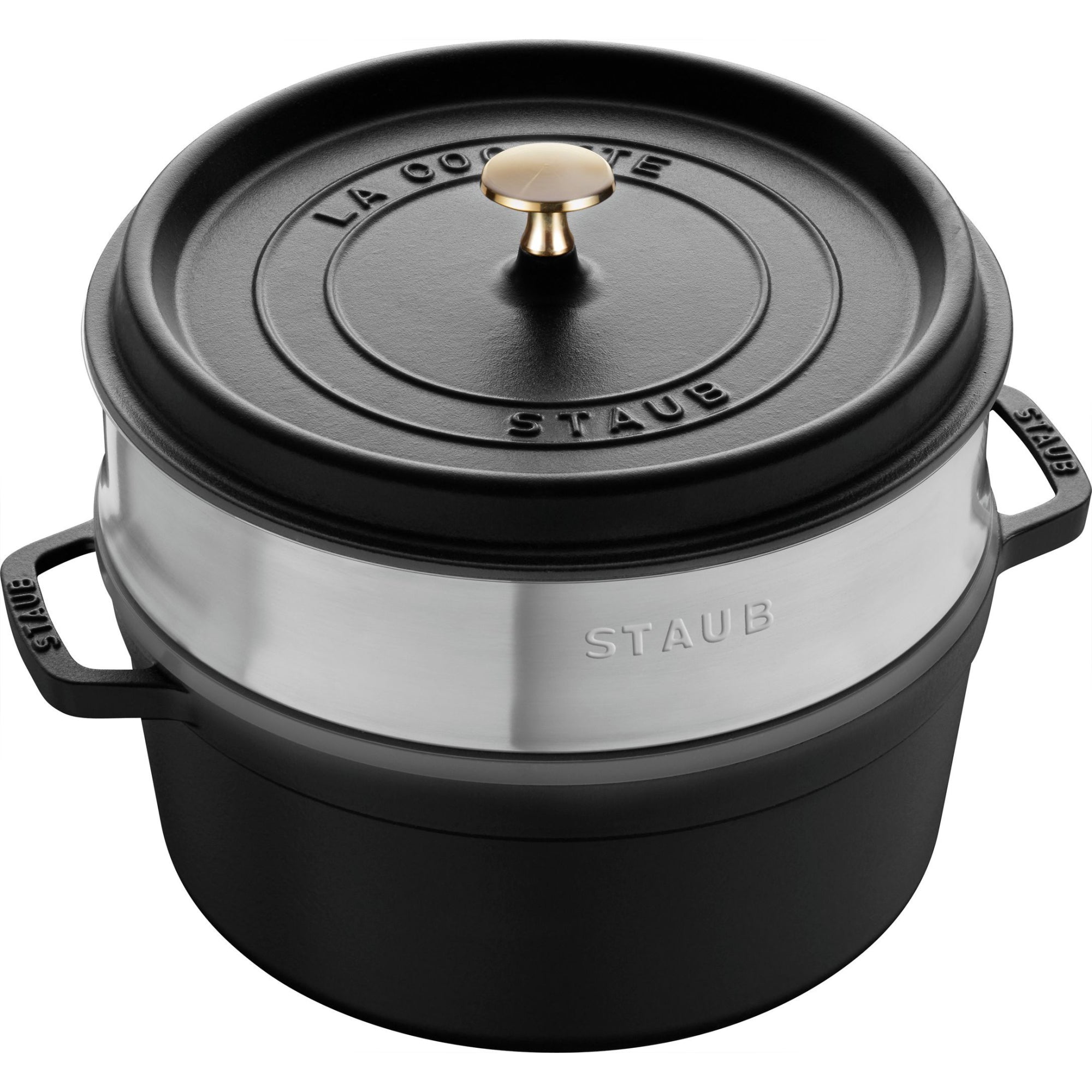 Cocotte avec panier vapeur 26 cm, Rond(e), Noir mat, Fonte Staub - Mathon - 1