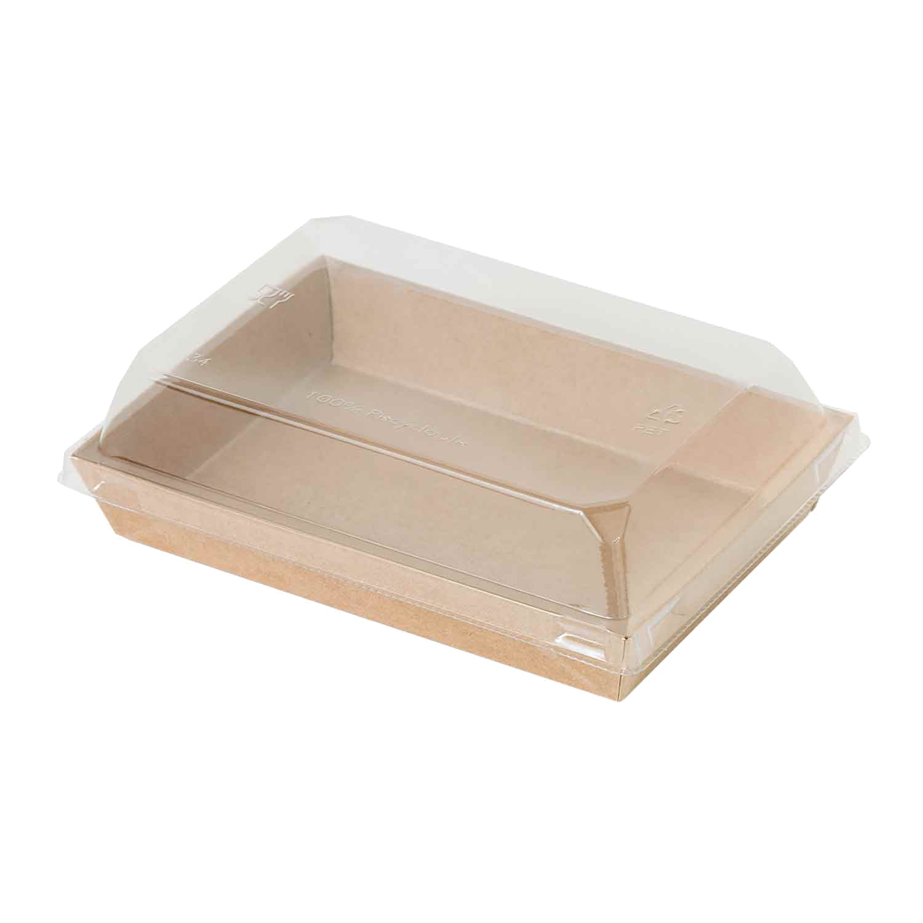 50Pcs - Barquette sushi en carton kraft brun avec couvercle transparent en plastique PET  153x102x25mm FirstPack - Mathon - 1