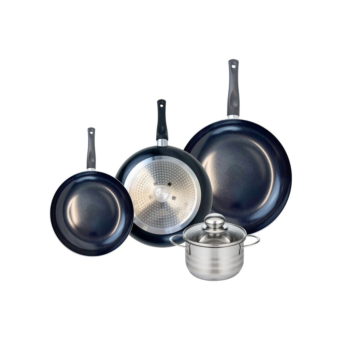 Ensemble de 3 Poêles de cuisson 20, 24 et 28 cm et 1 faitout 14 cm  Prima Brillant Elo - Mathon - 1