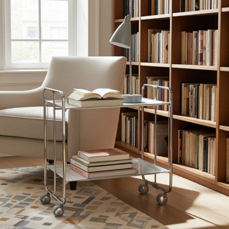 Desserte pliante 2 niveaux avec roulettes – structure chromée, bauhaus Don Hierro - Mathon - 2