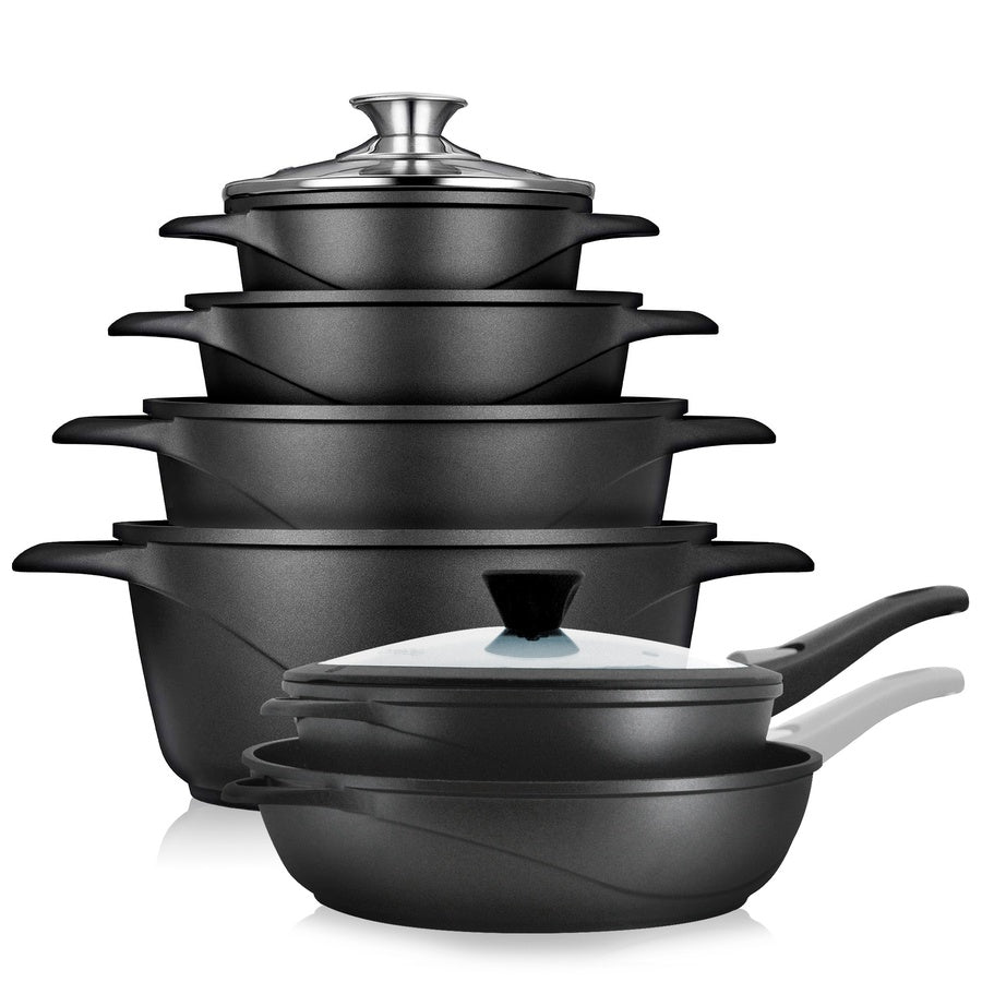 Batterie de Cuisine Induction 12 Pièces Aluminium Fonte 4 Casseroles 2 Poêles  Noir MGK1219 - Mathon - 1