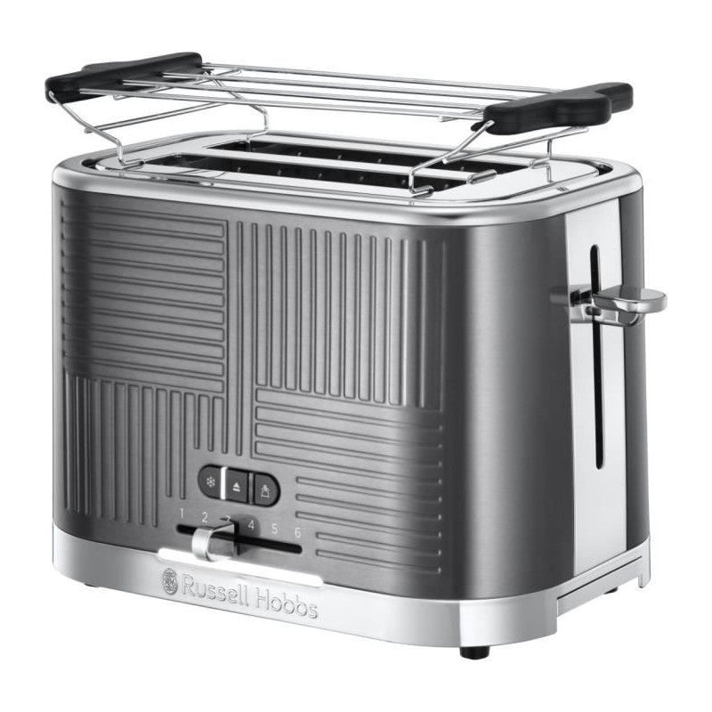25250-56 Toaster Grille-pain Geo Steel, 4 Fonctions, Temperature Ajustable, Rechauffe Viennoiseries, Pince Russell Hobbs - Mathon - 1