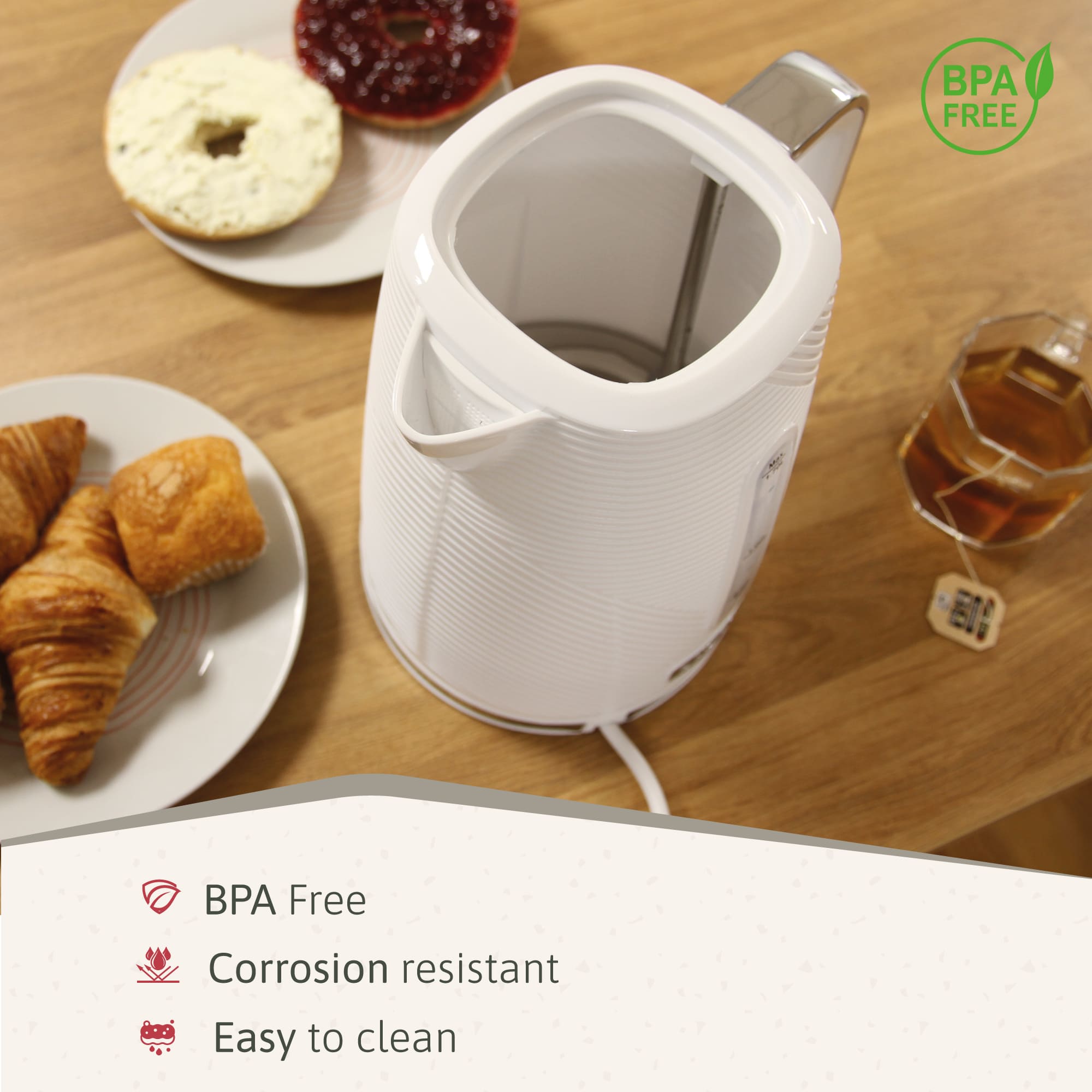 Elegance Ensemble Grille Pain 2 Fentes Large Bouilloire Électrique 1,7L sans BPA Blanc SKT1170WHT - Mathon - 6