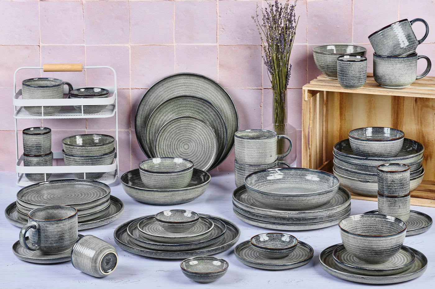 Lot de 48 set complet en grès gris D Björn - Mathon - 2