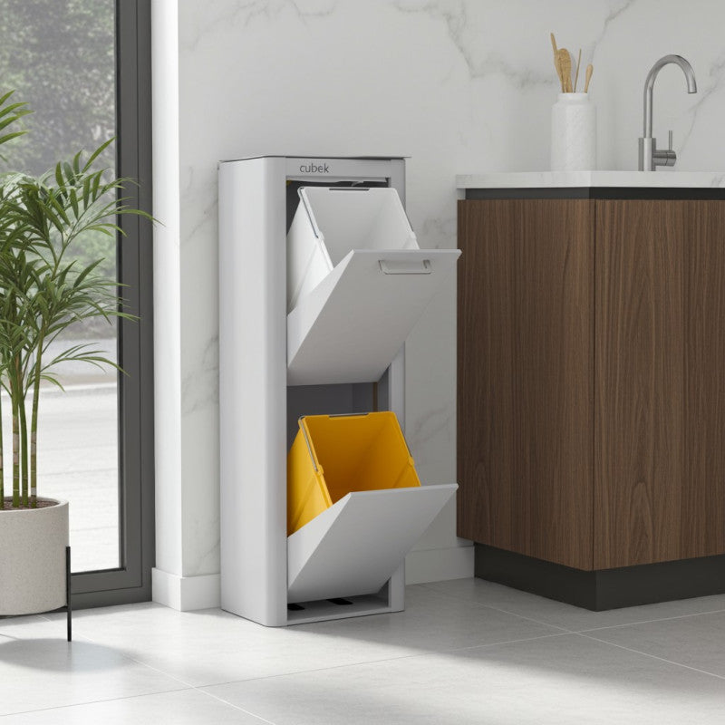 Poubelle cuisine de tri sélectif CUBEK, 2 compartiments de 20 litres, Gris Don Hierro - Mathon - 7