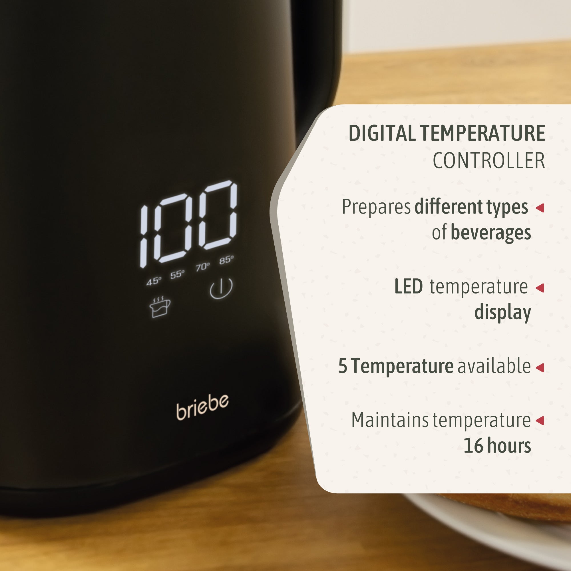 eBoil Bouilloire Électrique 1,7L Contrôleur de Température Numérique 45° à 100°C 1500 Noir KT1175BLK - Mathon - 3