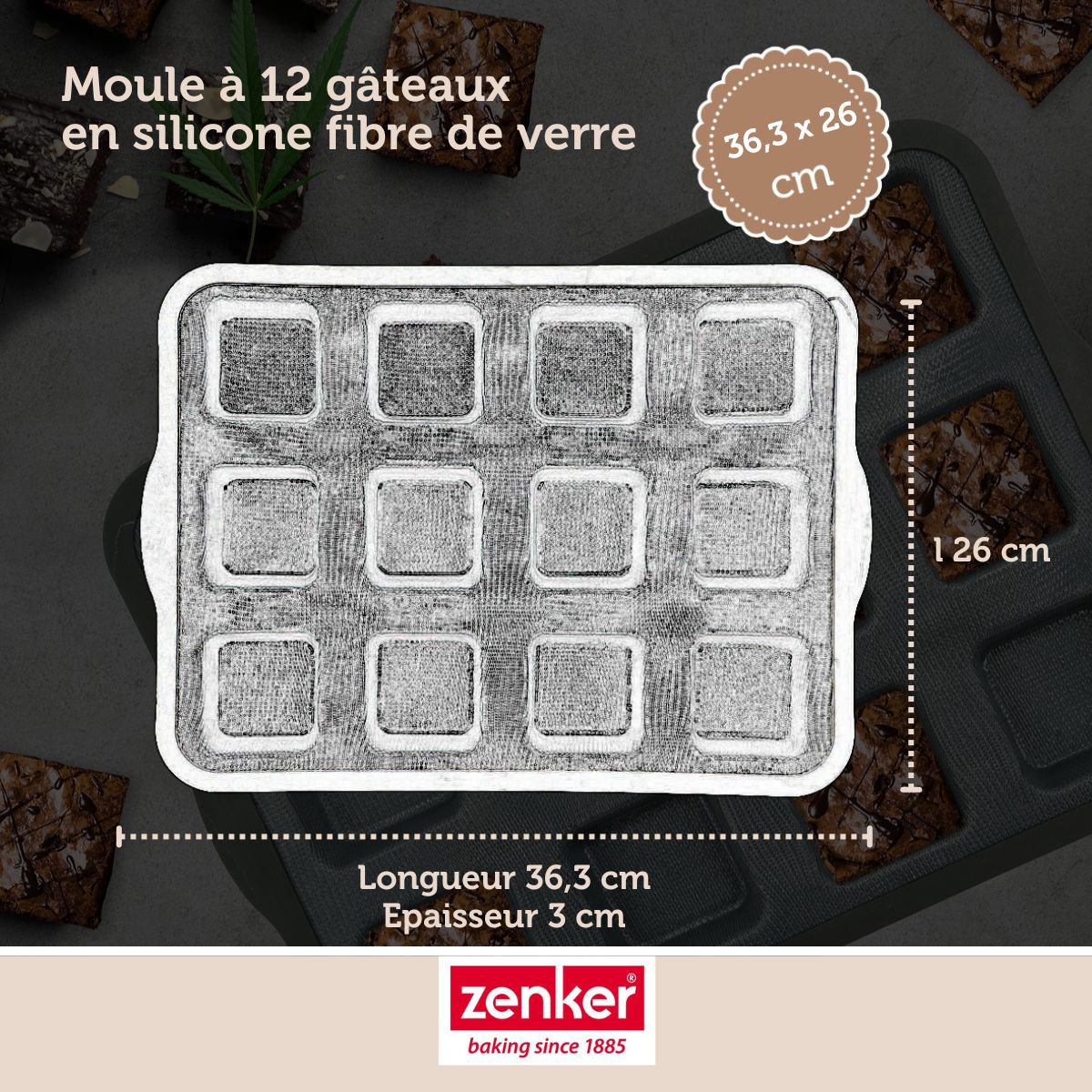 Moule à gâteaux 12 carrés en silicone fibre de verre Zenker Zenker - Mathon - 3