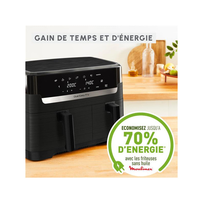 Air Fryer Easy Fry 2 Tiroirs Mega 8,3l 2020w  7prog 80a 200°c Inox   - Ez901n20 Moulinex - Mathon - 4