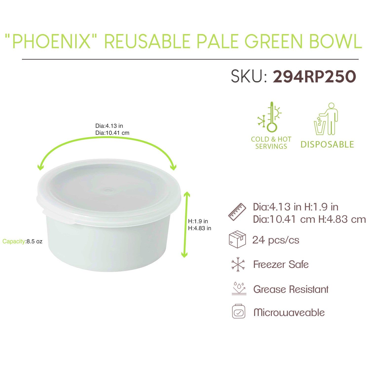 6Pcs - Bol Phoenix en plastique RPET réemployable vert d