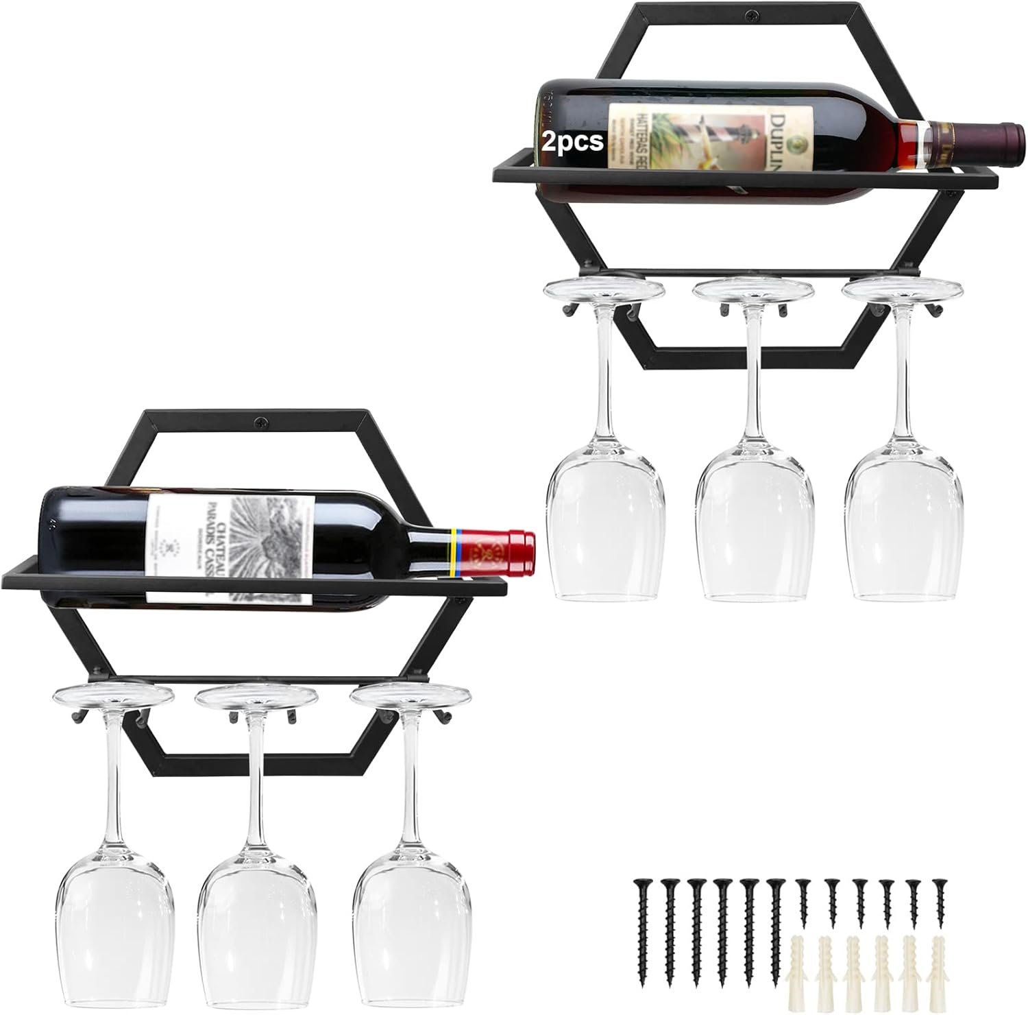 Casier à vin mural métal 1 bouteille avec porte-verres noir Vendos85 - Mathon