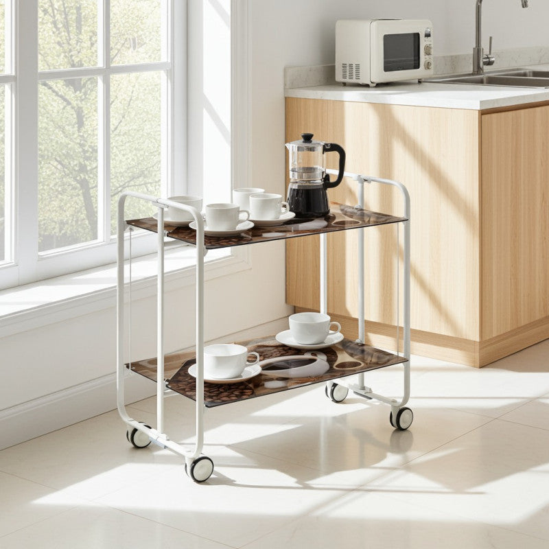 Desserte pliante 2 niveaux avec roulettes – structure blanche, bauhaus Don Hierro - Mathon - 2