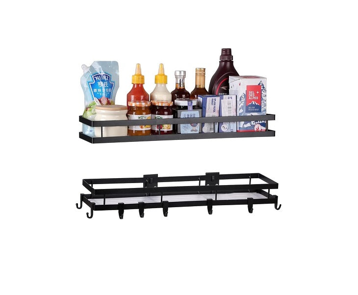 2 Porte Epices Mural Sans Perçage de 50 cm avec 8 Crochets Amovibles noir Vendos85 - Mathon