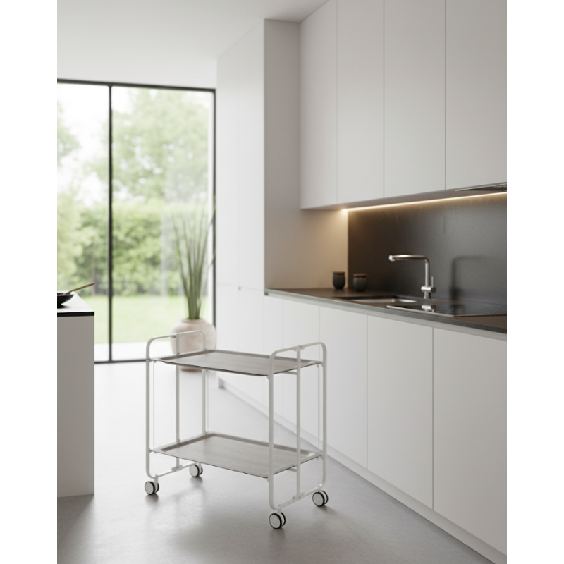 Desserte pliante 2 niveaux avec roulettes – structure blanche, bauhaus Don Hierro - Mathon - 2