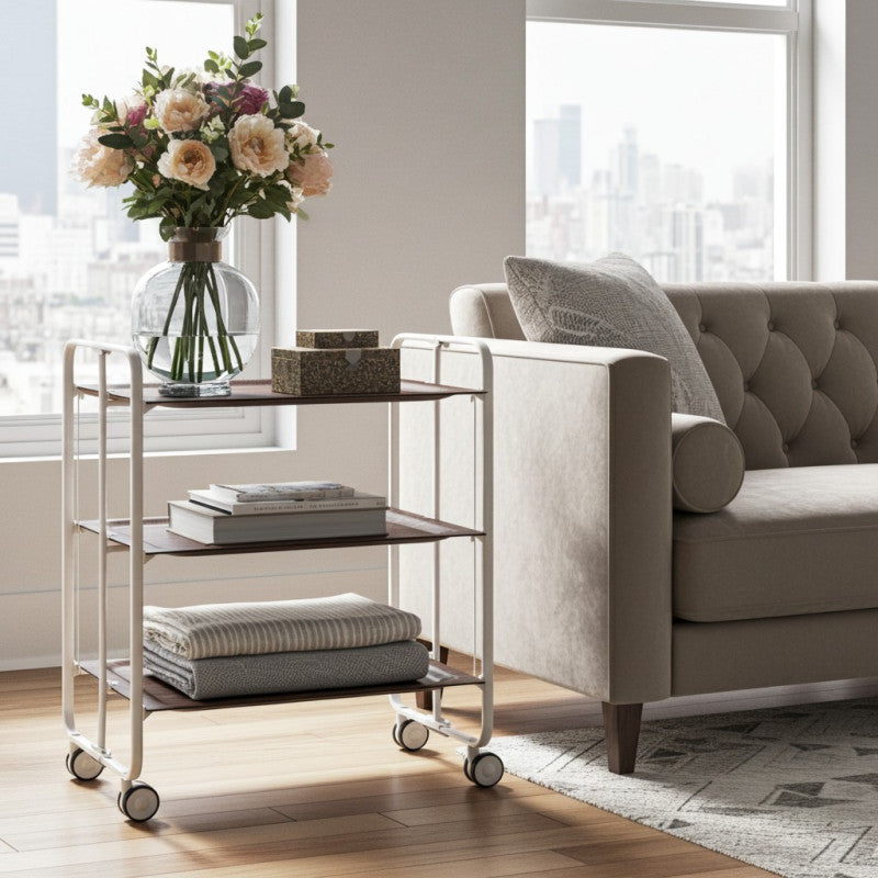 Desserte pliante 3 niveaux avec roulettes – structure blanche, bauhaus Don Hierro - Mathon - 2