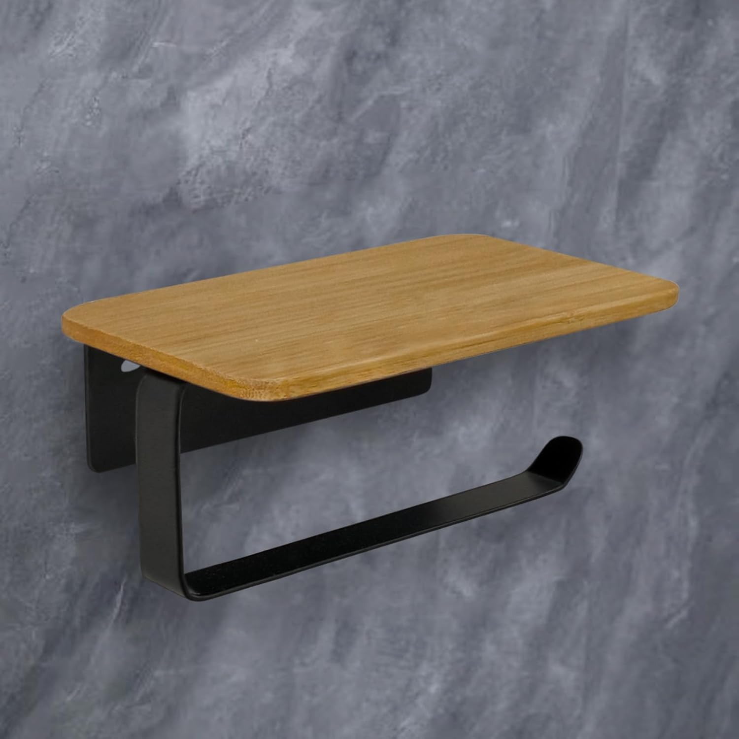 Porte-papier toilette bambou et métal noir moderne Vendos85 - Mathon