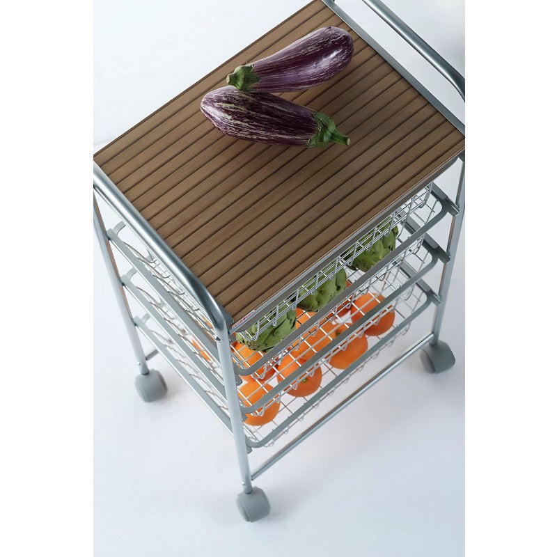 Desserte de cuisine, 4 paniers, plan de travail couleur bouleau texturé avec effet latté, nora Don Hierro - Mathon - 6