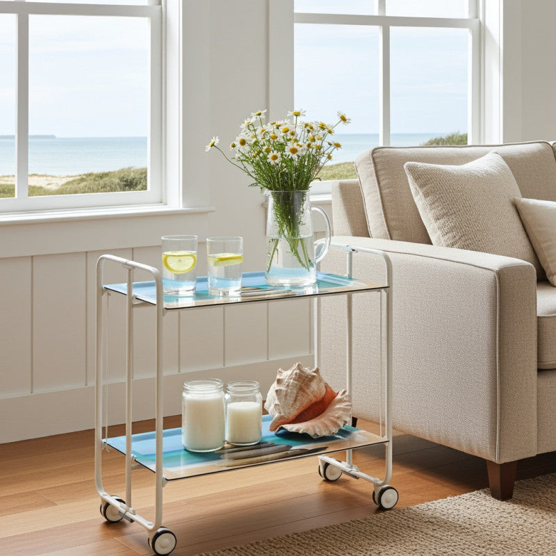 Desserte pliante 2 niveaux avec roulettes – structure blanche, bauhaus Don Hierro - Mathon - 2