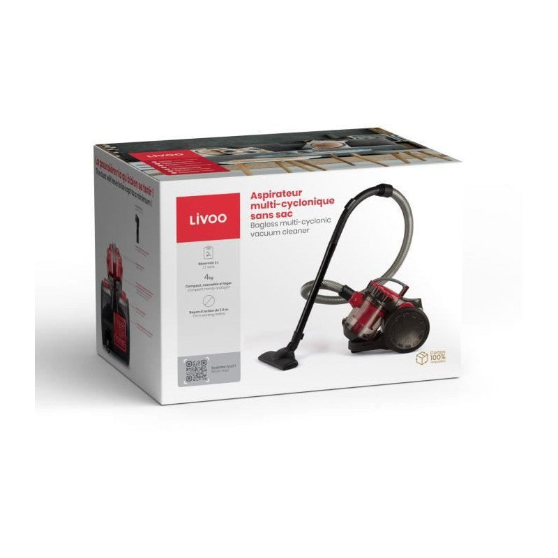 Aspirateur Multi-cyclonique Sans Sac - Livoo - Doh105r - 700 W - 2 L - 78 Db - Filtre Lavable - Embout 2 En 1 - Rouge / Noir Livoo - Mathon - 5