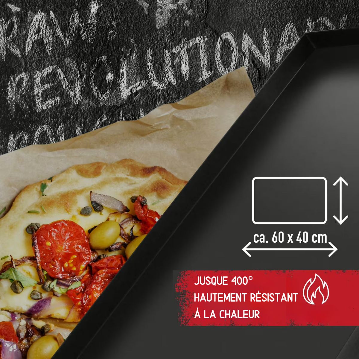 Plaque à pizza en acier inoxydable revêtu 60 x 40 cm FM Professional - Mathon - 3