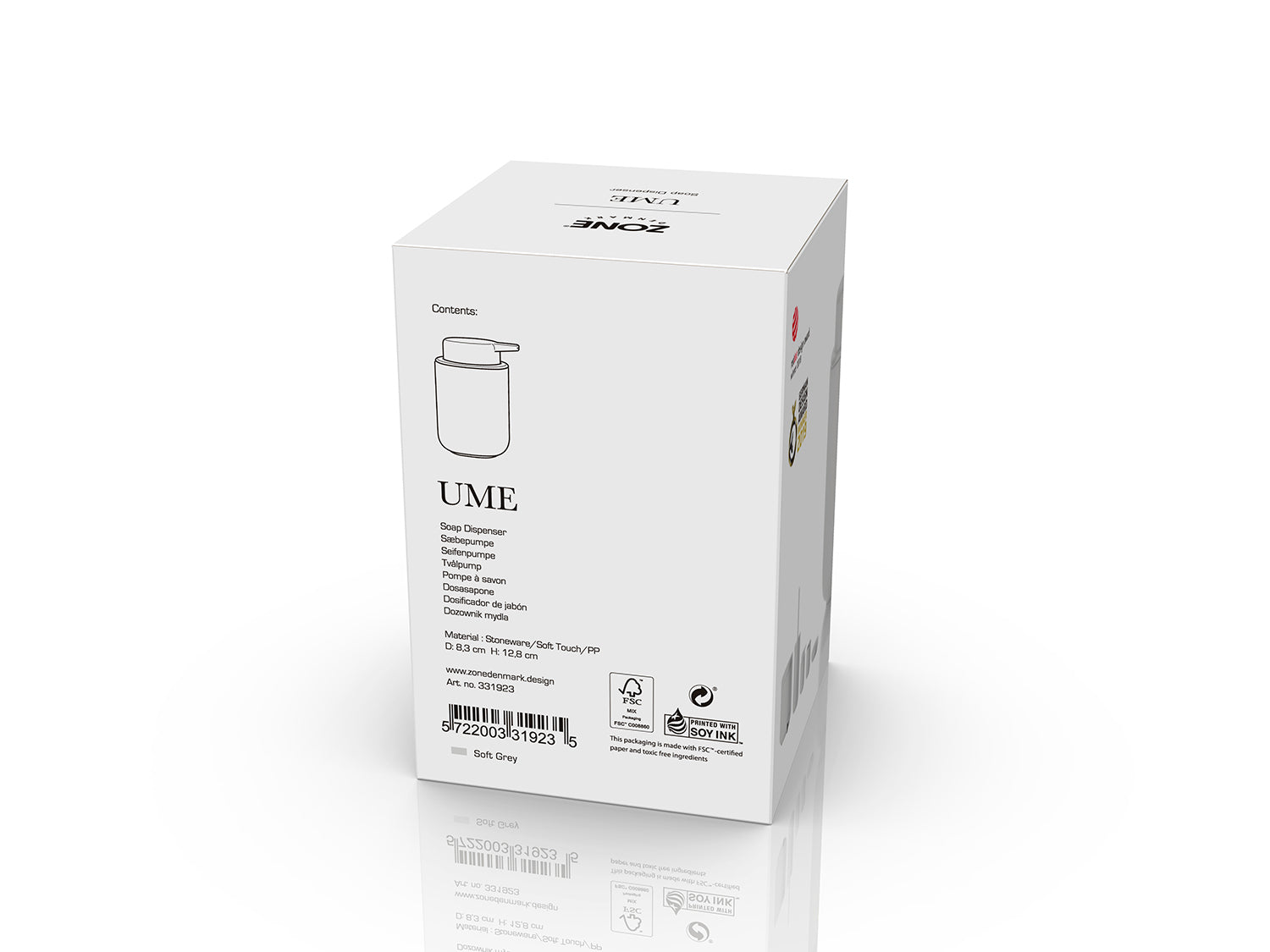 Distributeur de savon UME en grès et abs Gris clair Zone Denmark - Mathon - 3