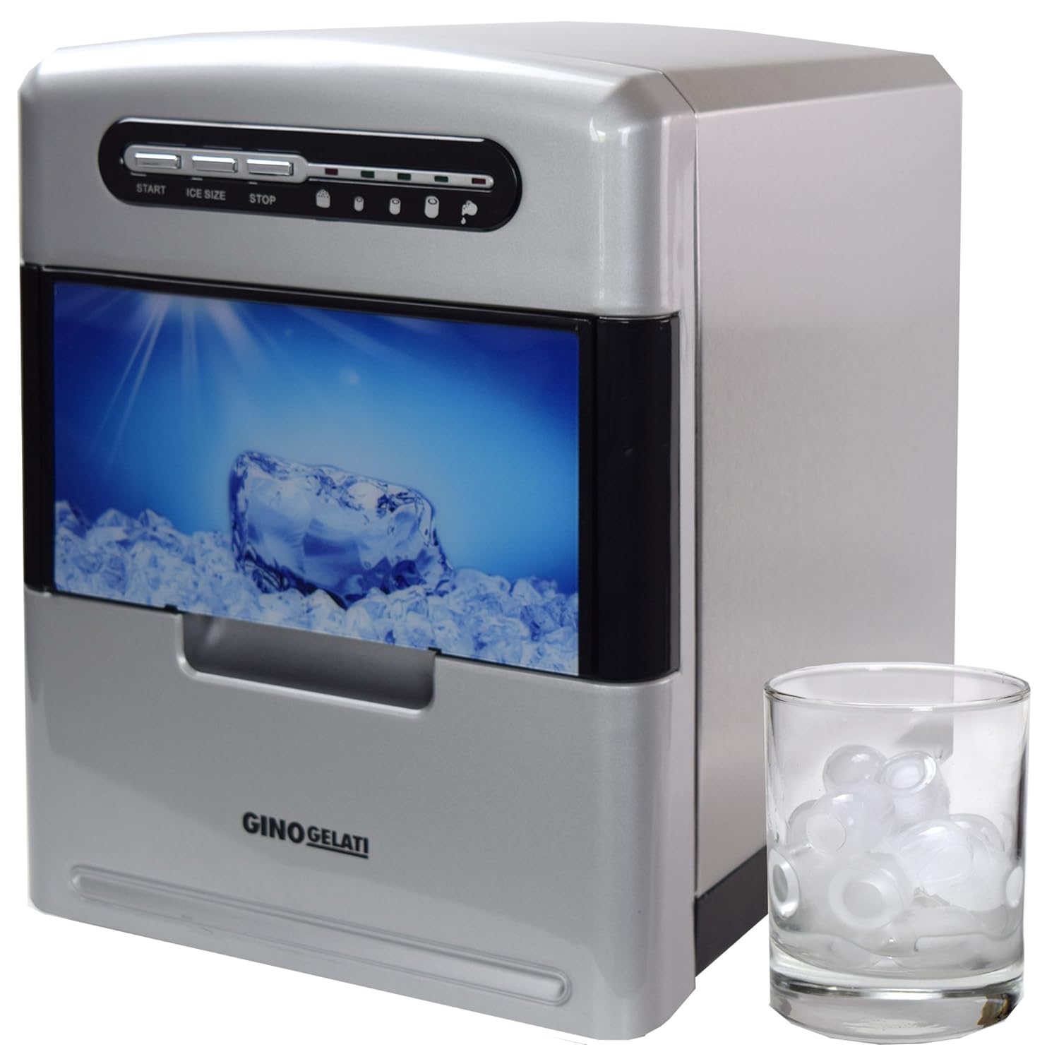 Machine à glaçons numérique en acier inoxydable avec panneau de commande et voyants lumineux Syntrox - Mathon