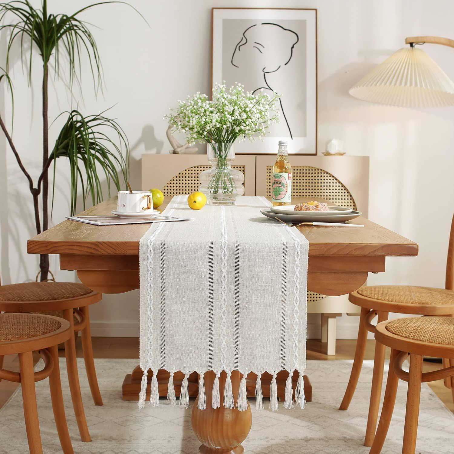 Chemin de Table Bohème Coton et Lin 33×180 cm Gris Vendos85 - Mathon