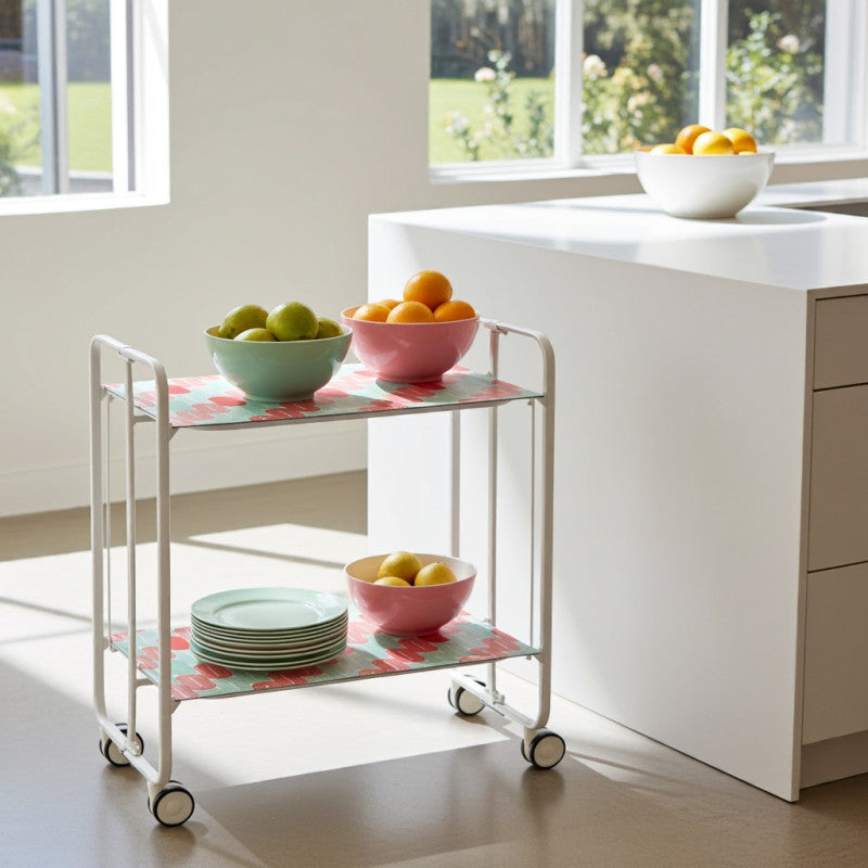 Desserte pliante 2 niveaux avec roulettes – structure blanche, bauhaus Don Hierro - Mathon - 2