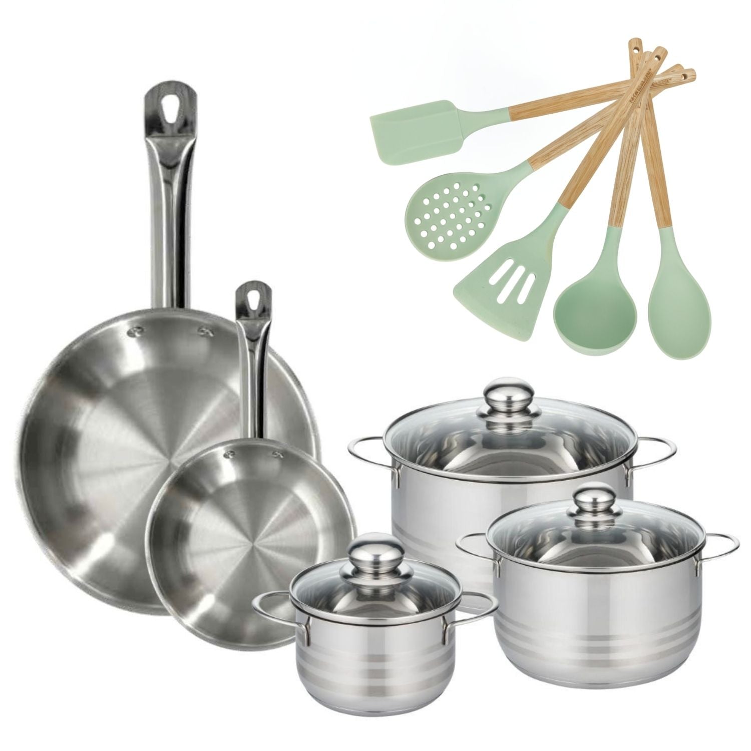 Lot 2 Poêles 20/28cm et 3 Faitouts 16/20/24cm  Etherna avec 5 ustensiles Fackelmann - Mathon - 1