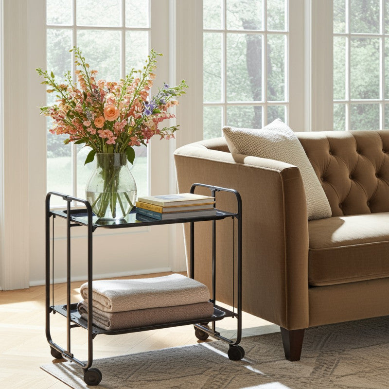 Desserte pliante 2 niveaux avec roulettes – structure noire, bauhaus Don Hierro - Mathon - 3