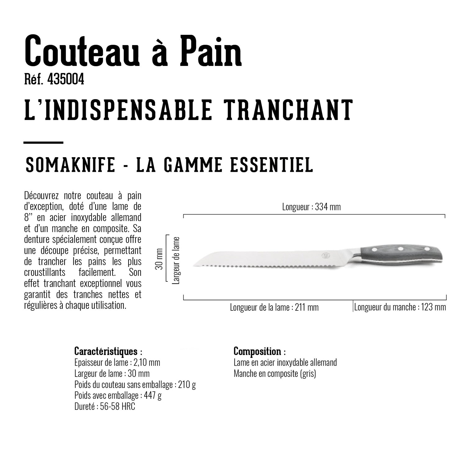 Couteau à pain 8 pouces, gamme Essentiel Somagic - Mathon - 4