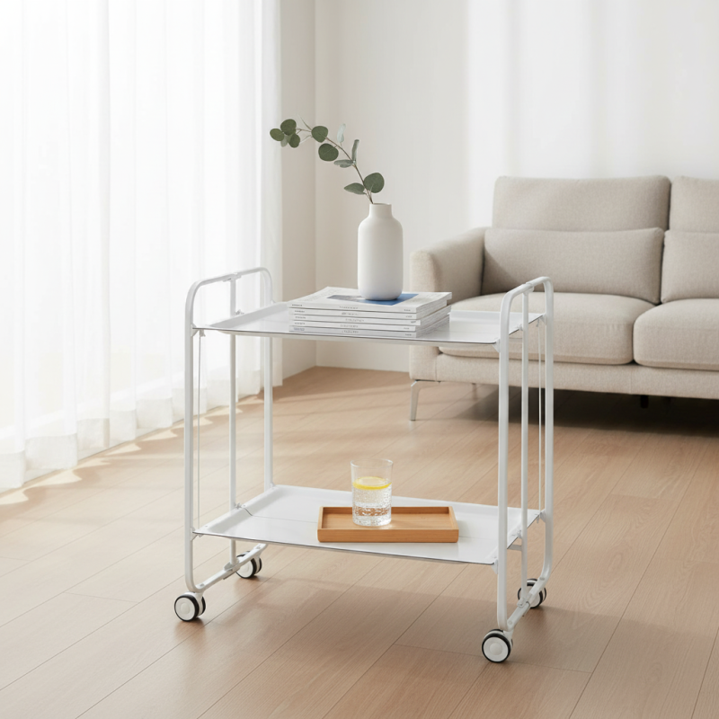 Desserte pliante 2 niveaux avec roulettes – structure blanche, bauhaus Don Hierro - Mathon - 5