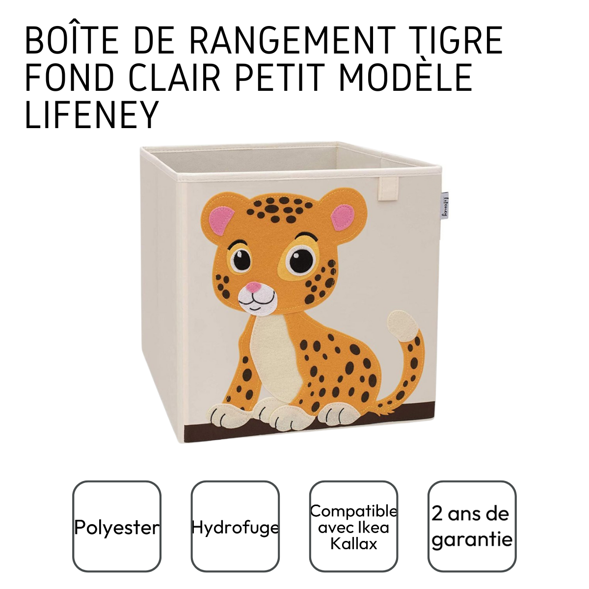 Boîte de rangement en tissu pour enfant "tigre" sur fond clair, compatible Ikea Kallax Lifeney Fackelmann - Mathon - 4