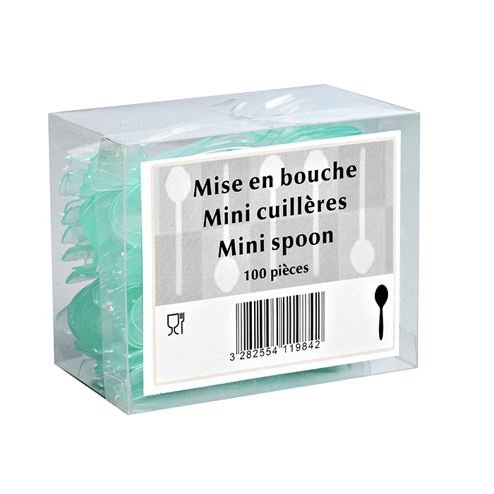 100Pcs - Mini cuillère plastique PS verte transparente  100 FirstPack - Mathon