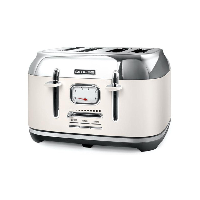 Toaster 1800w 4 Tranches Reglage Et Indicateur Brunissemlent Creme Inox   - Ms131sc Muse - Mathon