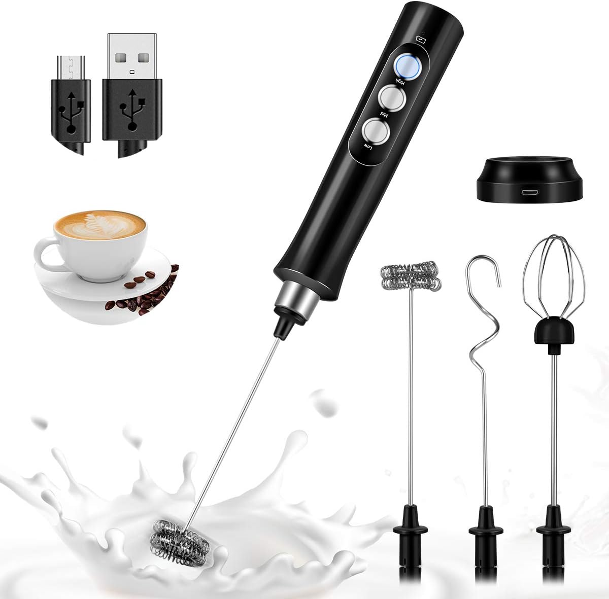 Mousseur à Lait Électrique Rechargeable USB noir Vendos85 - Mathon