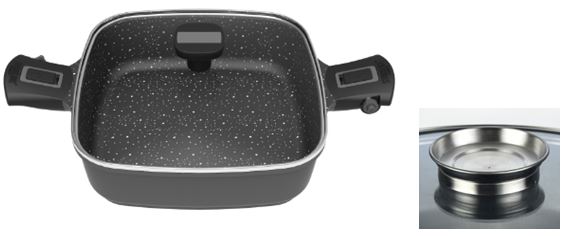 Poêle carrée Imagination PLUS 24 x 24 cm, avec poignées amovibles et couvercle en verre arômatiseur Stoneline - Mathon - 4