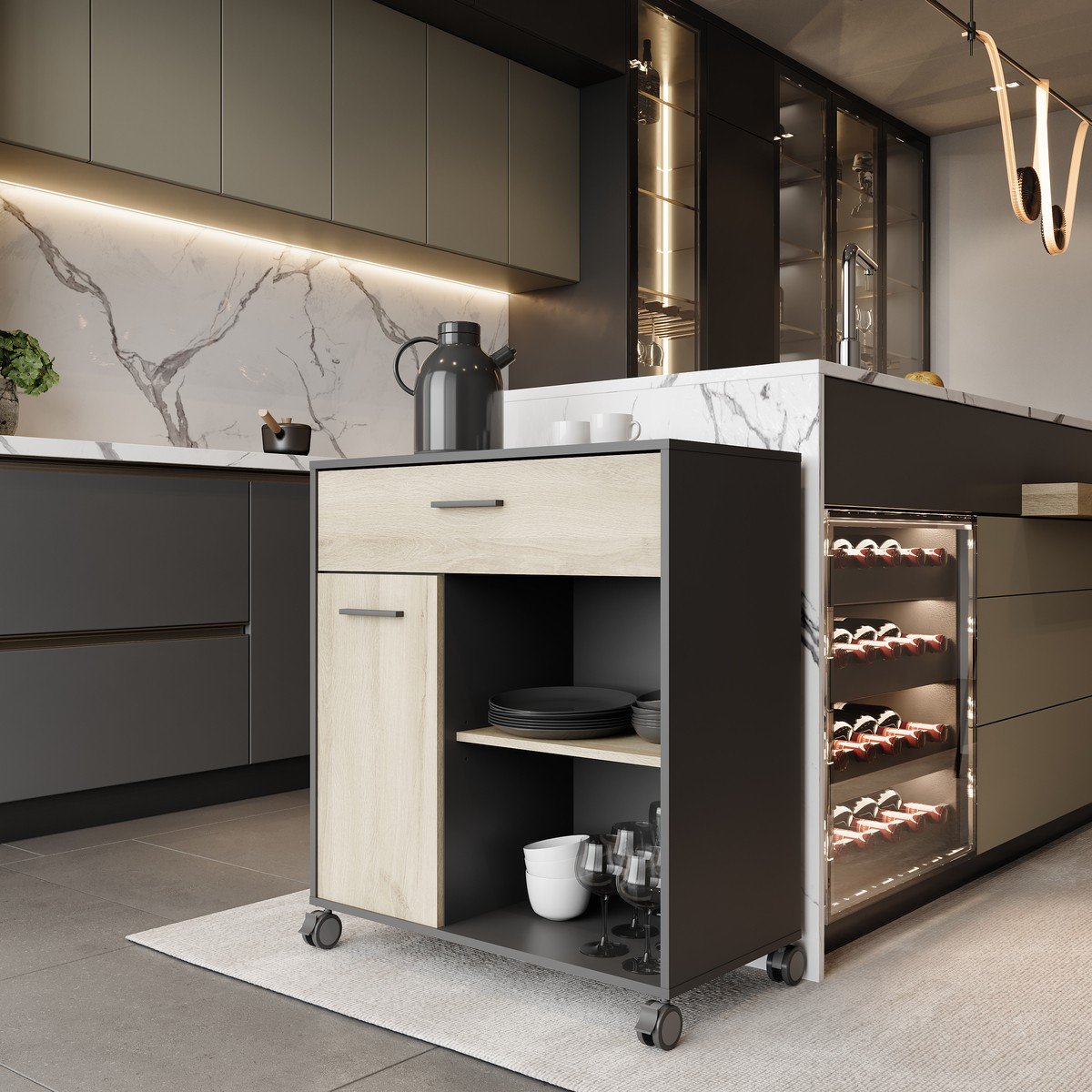 Desserte micro-ondes 1 tiroir, 1 porte et 2 niches H90,3 cm - MINT Calicosy - Mathon - 2