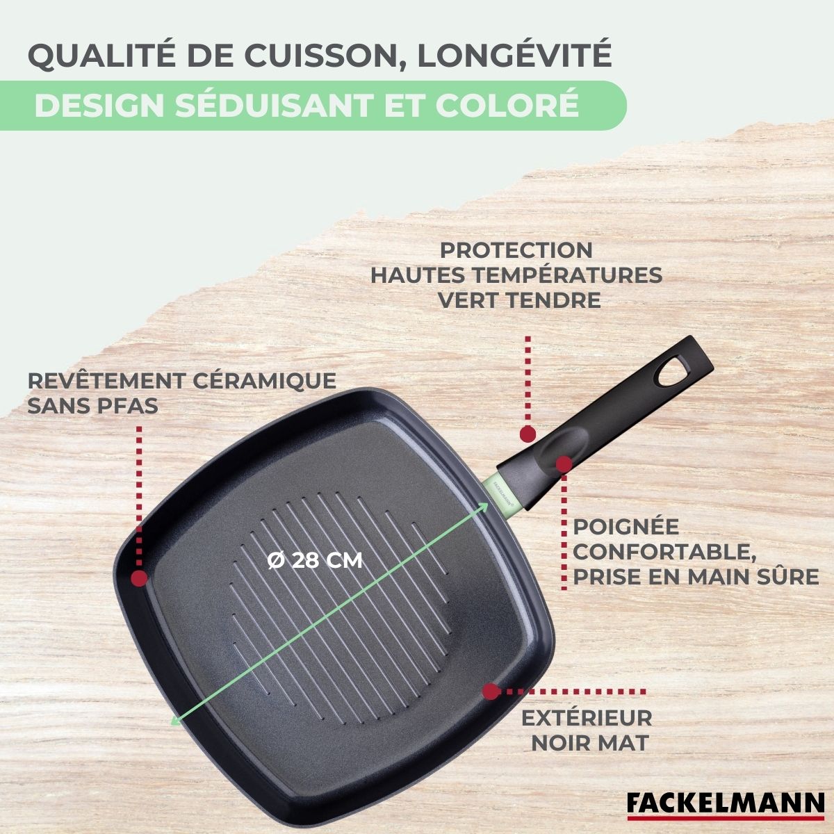 Gril 28 cm aluminium revêtement céramique antiadhésif sans PFAS  Brandao Fackelmann - Mathon - 6