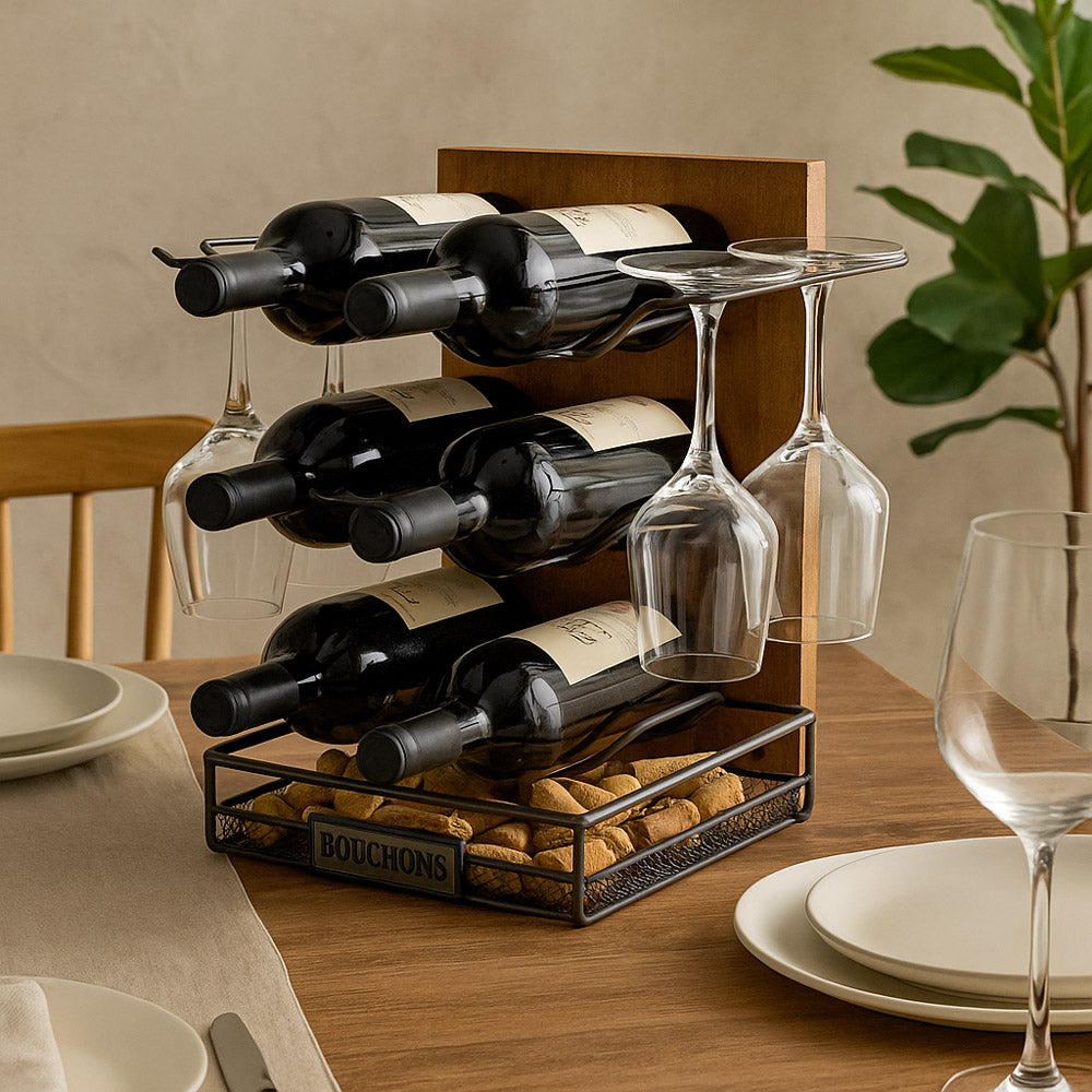 Rangement 6 bouteilles avec support pour verres Table passion - Mathon - 2