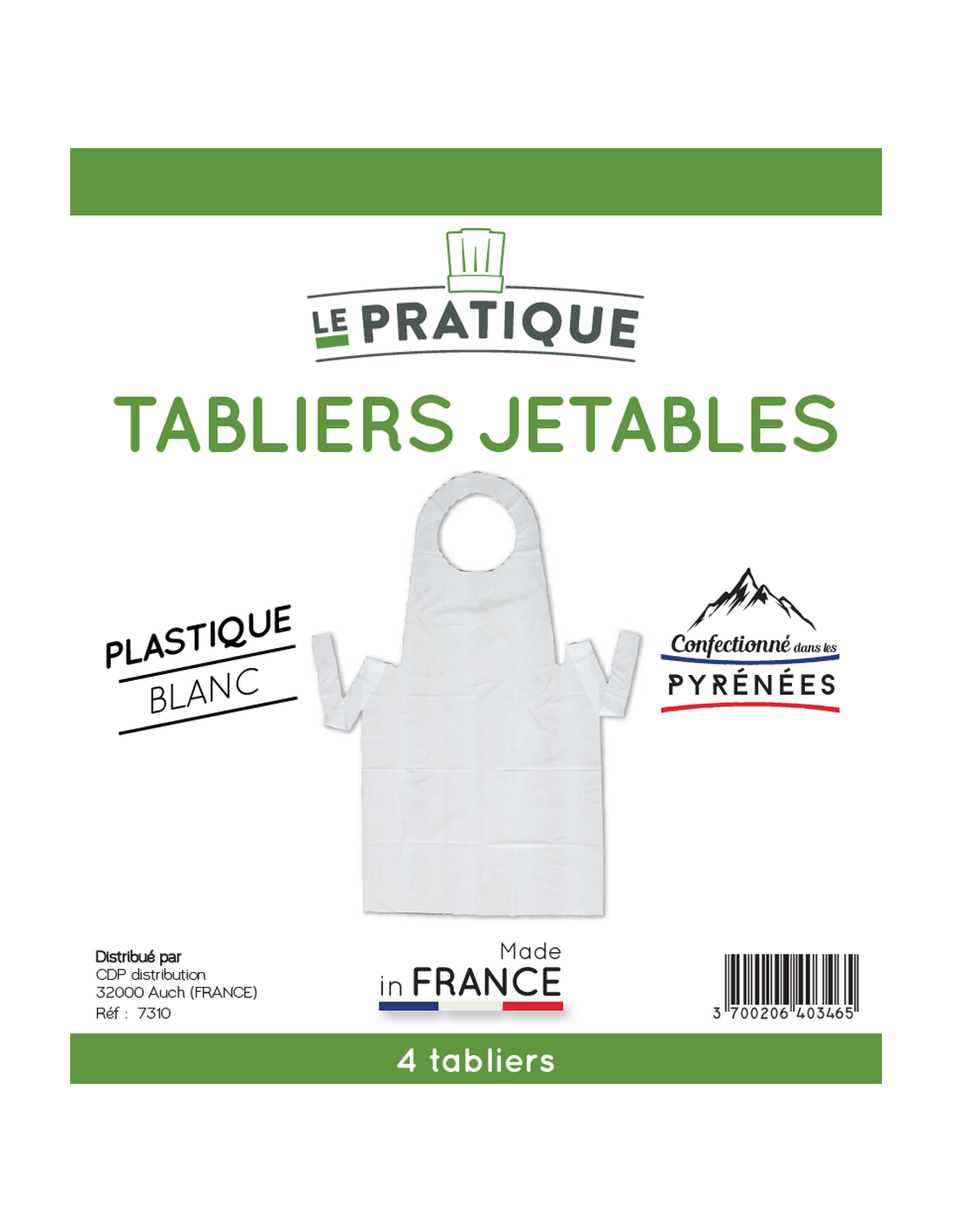 10 Lot 4 Tabliers Jetables Pe Blanc 120 X 70 Cm Le Pratique - Mathon