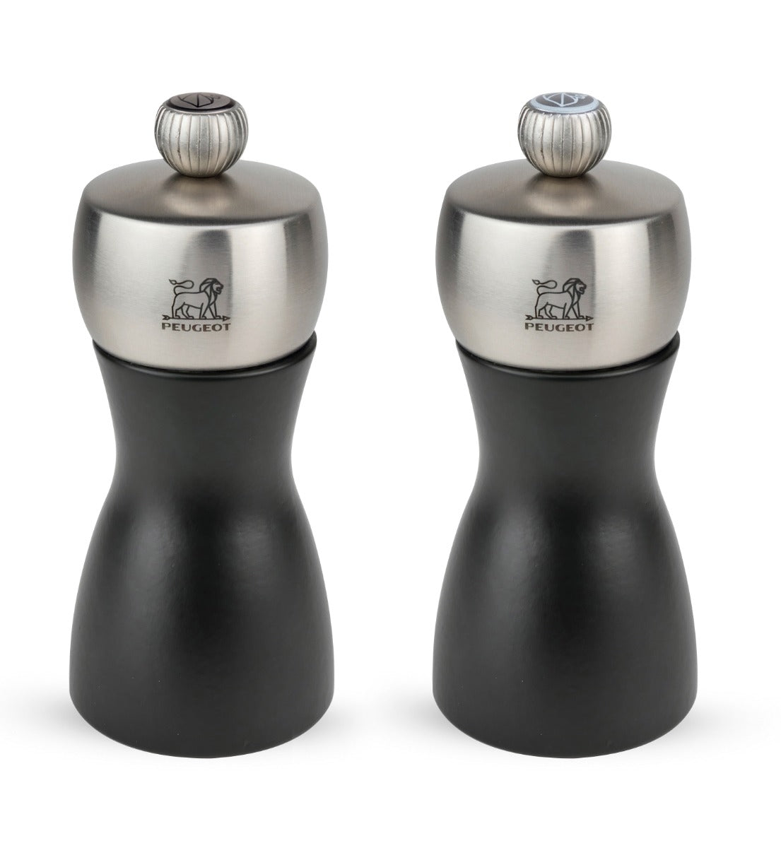 Fidji Duo de moulins à poivre et à sel en bois et inox couleur noir 12 cm Peugeot - Mathon - 4