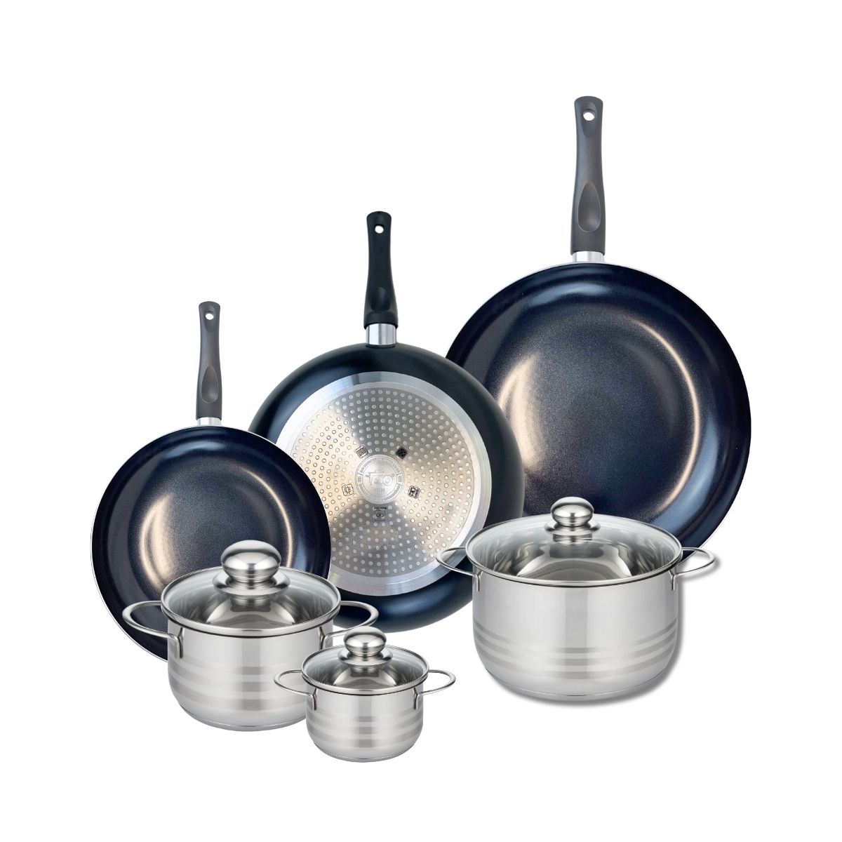 Ensemble de 3 Poêles de cuisson 24, 28 et 32 cm et 3 faitouts 12, 16 et 20 cm  Prima Brillant Elo - Mathon - 1