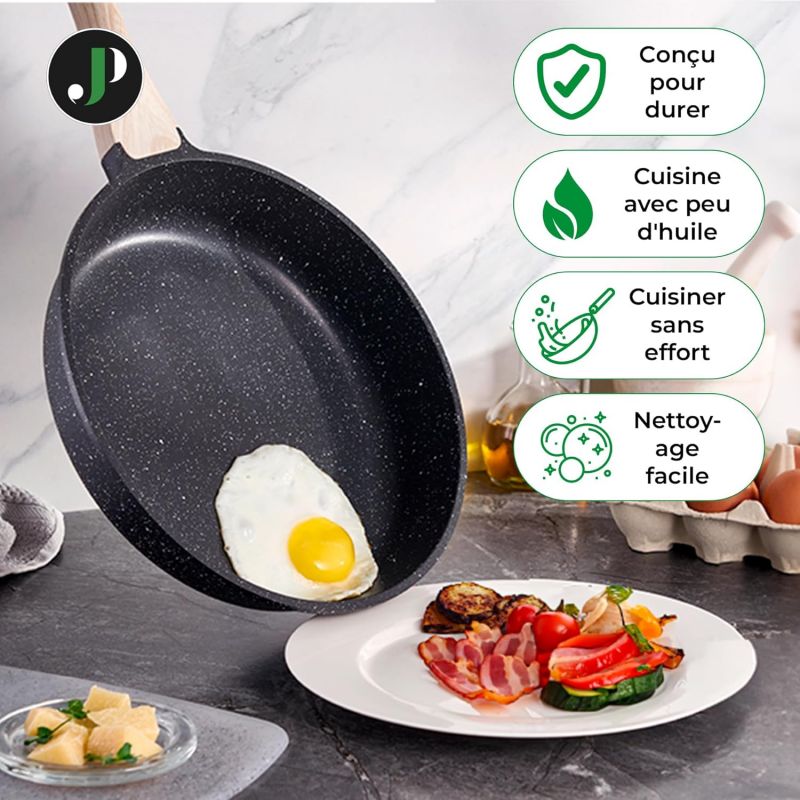 Batterie de cuisine 10 pièces avec cuiseur à vapeur Antiadhésif en Granit noir Just perfecto JL-30 Just Perfecto - Mathon - 4