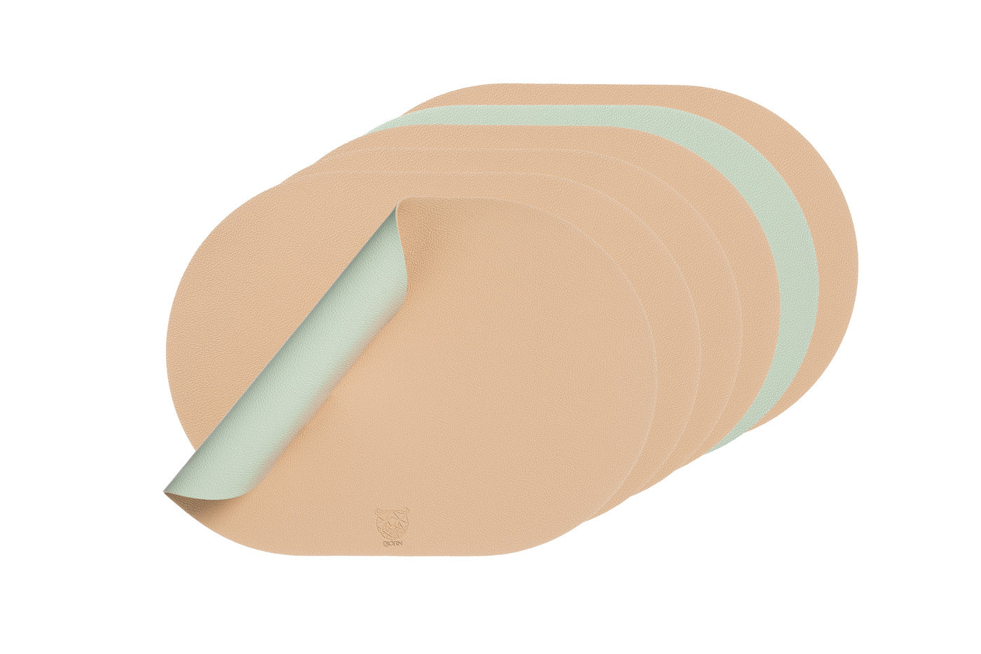 Set de table ovale réversible - 6 pièces - Cuir recyclé rose pâle et vert pâle Björn - Mathon - 6