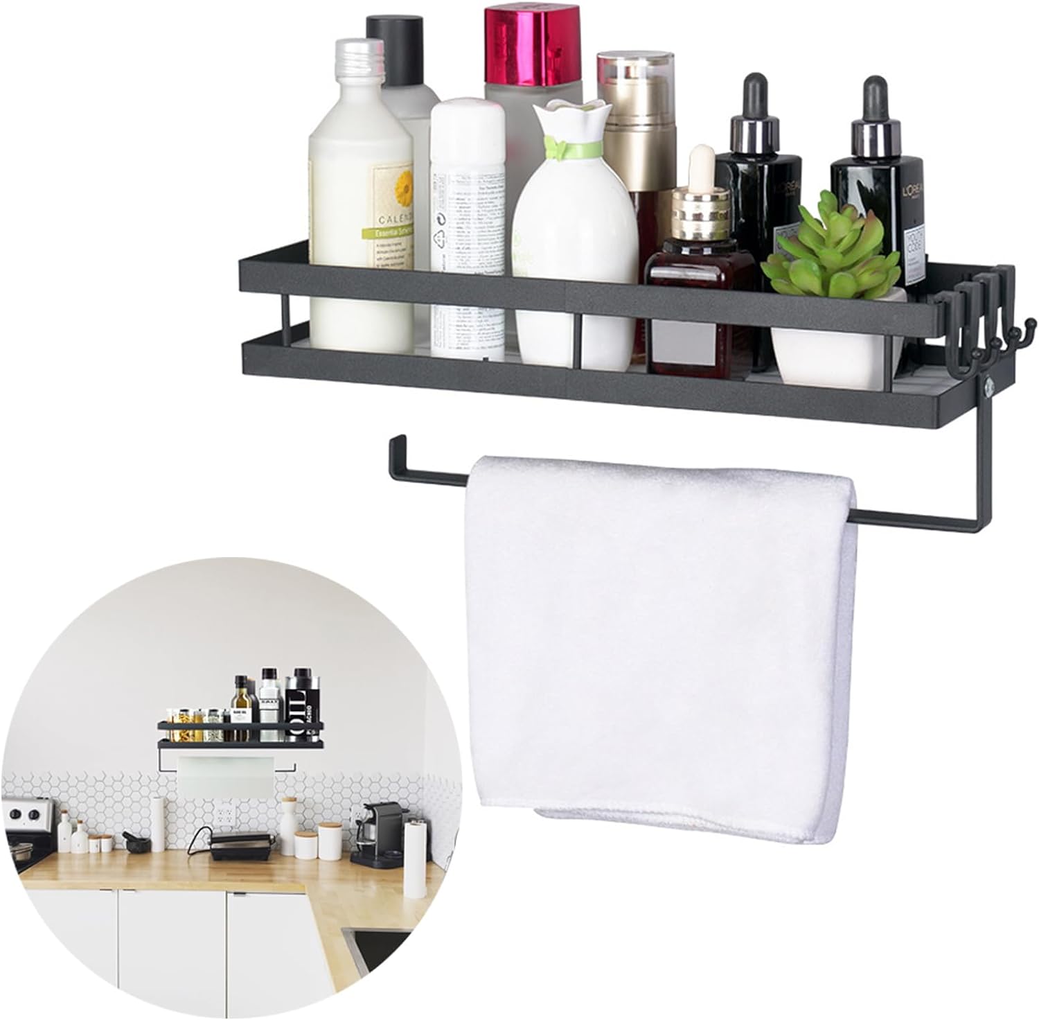 Étagère murale à épices de cuisine sans perçage avec 4 crochets amovibles Vendos85 - Mathon