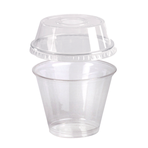 25Pcs - Pot / Coupe transparent plastique PET avec couvercle dôme et trou   H88mm 270ml FirstPack - Mathon - 1