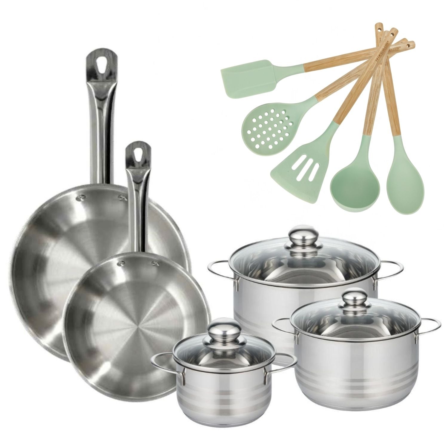 Lot 3 Faitouts 16/20/24cm et 2 Poêles 24/28cm  Etherna avec 5 ustensiles Fackelmann - Mathon - 1