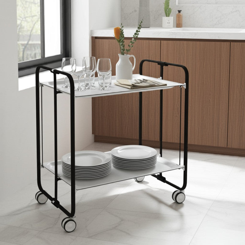 Desserte pliante 2 niveaux avec roulettes – structure noire, bauhaus Don Hierro - Mathon - 2