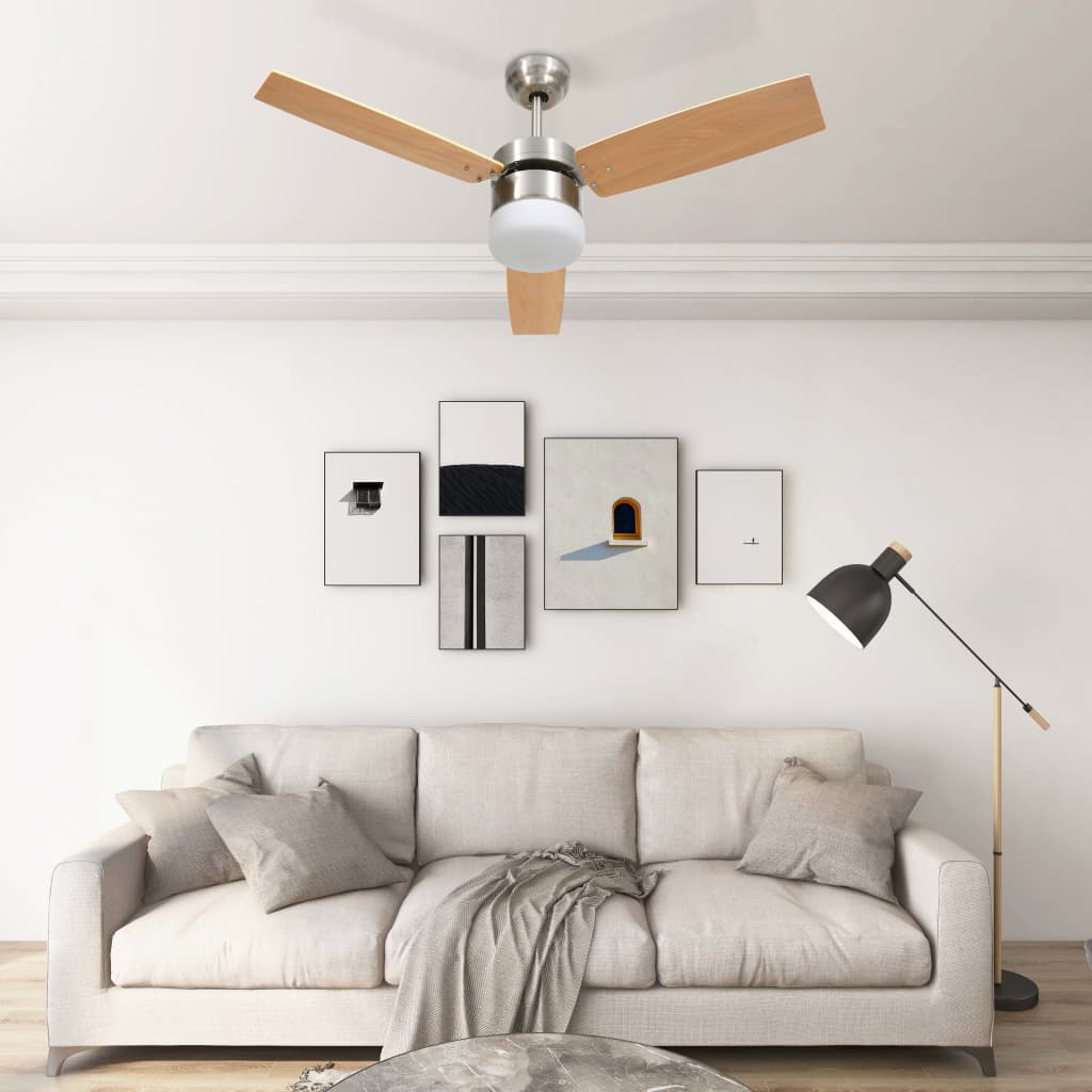 Ventilateur de plafond avec lumière et télécommande 108 cm Marron clair VidaXL - Mathon
